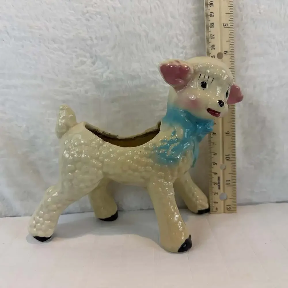 1950's Vintage Ceramic Lamb Planter *chip On Hoof, Discoloring